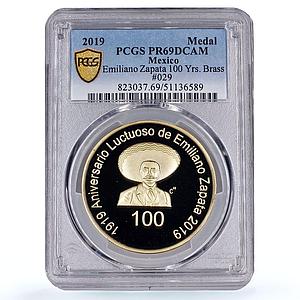Mexico Emiliano Zapata 100th Anniversary Chiapas PR69 PCGS brass medal 2019