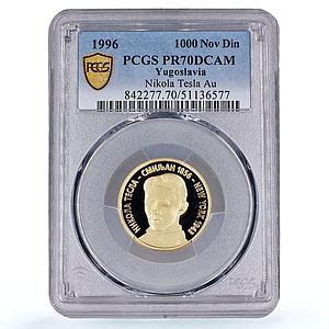 Yugoslavia 1000 dinara Nikola Tesla History Science PR70 PCGS gold coin 1996
