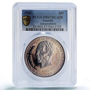 Anguilla 25 dollars Independence Webster Politics PR67 PCGS silver coin 1968