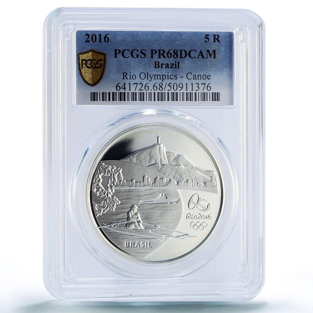 Brazil 5 reais Canoe Rio Olympic Games Sports PR68 PCGS silver coin 2016