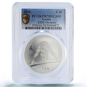 Estonia 10 euro Runner Rio Olympic Games Sports PR70 PCGS silver coin 2016