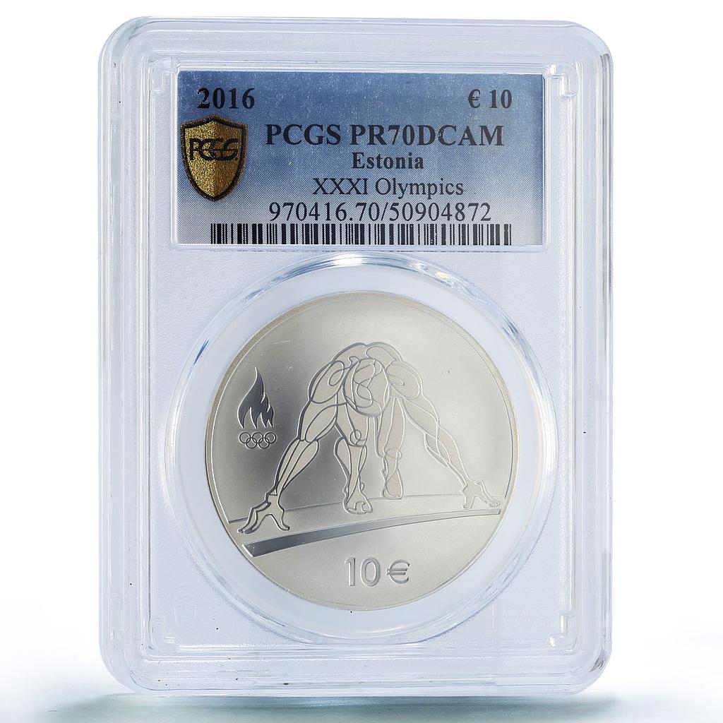 Estonia 10 euro Runner Rio Olympic Games Sports PR70 PCGS silver coin 2016