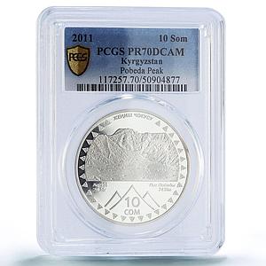Kyrgyzstan 10 som Victory Pobeda Peak Independence PR70 PCGS silver coin 2011
