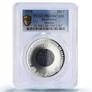 Kazakhstan 500 tenge Saraijuk Old Stamps History PR69 PCGS silver coin 2008