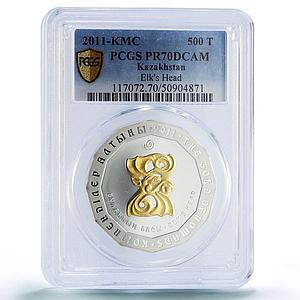 Kazakhstan 500 tenge Elk Head Nomads Treasures Art PR70 PCGS silver coin 2011