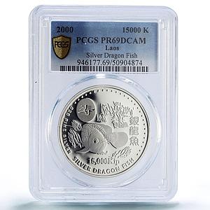 Laos 15000 kip Silver Dragon Fish Arowana Fauna PR69 PCGS silver coin 2000