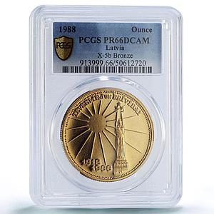 Latvia 1 ounce Independence Legation Series X#5b PR66 PCGS bronze coin 1988