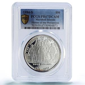 Marshall Islands 50 dollars Heroes Philippines MacArthur PR67 PCGS Ag coin 1994