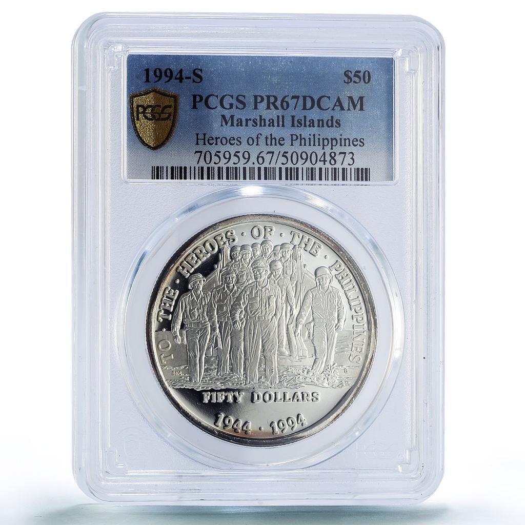 Marshall Islands 50 dollars Heroes Philippines MacArthur PR67 PCGS Ag coin 1994