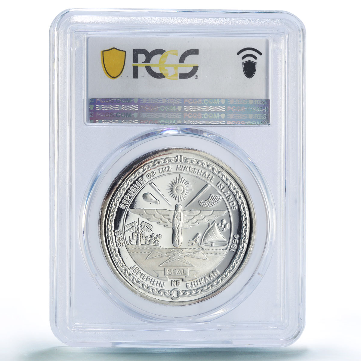 Marshall Islands 50 dollars Heroes Philippines MacArthur PR67 PCGS Ag coin 1994