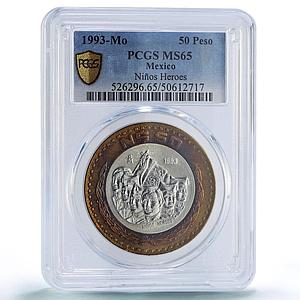 Mexico 50 pesos Ninos Nine Heroes Revolution History MS65 PCGS bimetal coin 1993