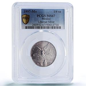 Mexico 1/4 onza Libertad Angel of Independence MS67 PCGS silver coin 1997