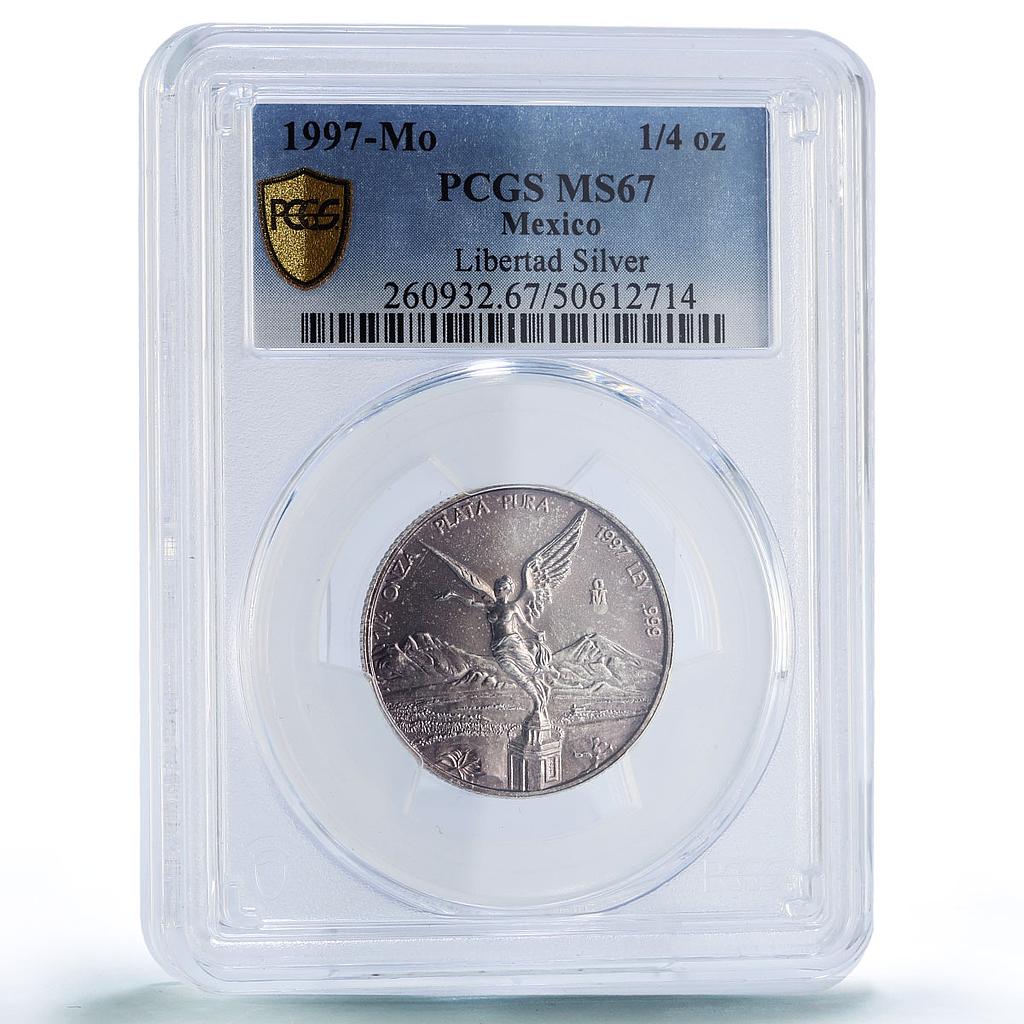Mexico 1/4 onza Libertad Angel of Independence MS67 PCGS silver coin 1997