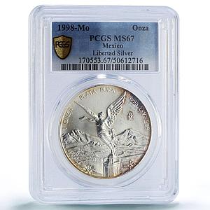 Mexico 1 onza Libertad Angel of Independence MS67 PCGS silver coin 1998