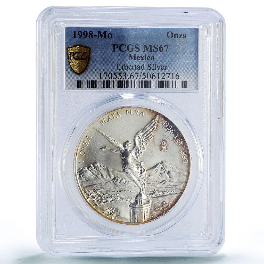 Mexico 1 onza Libertad Angel of Independence MS67 PCGS silver coin 1998