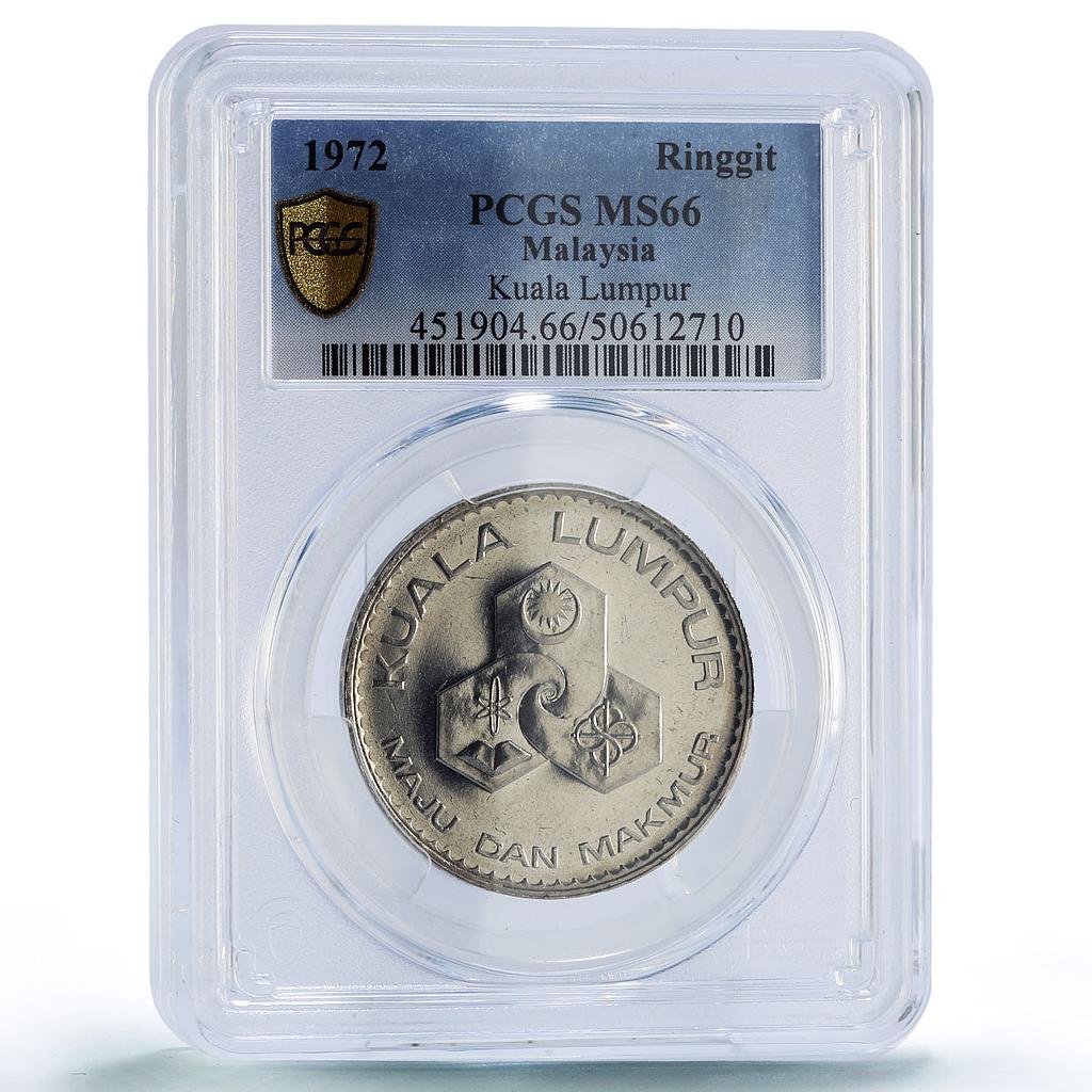 Malaysia 1 ringgit Kuala Lumpur City Anniversary KM-12 MS66 PCGS CuNi coin 1972