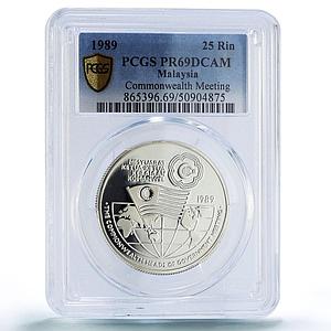 Malaysia 25 ringgit Commonwealth Meeting Politics PR69 PCGS silver coin 1989