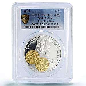 Netherlands Antilles 10 gulden John Jean Le Bon Gilt PR69 PCGS silver coin 2001