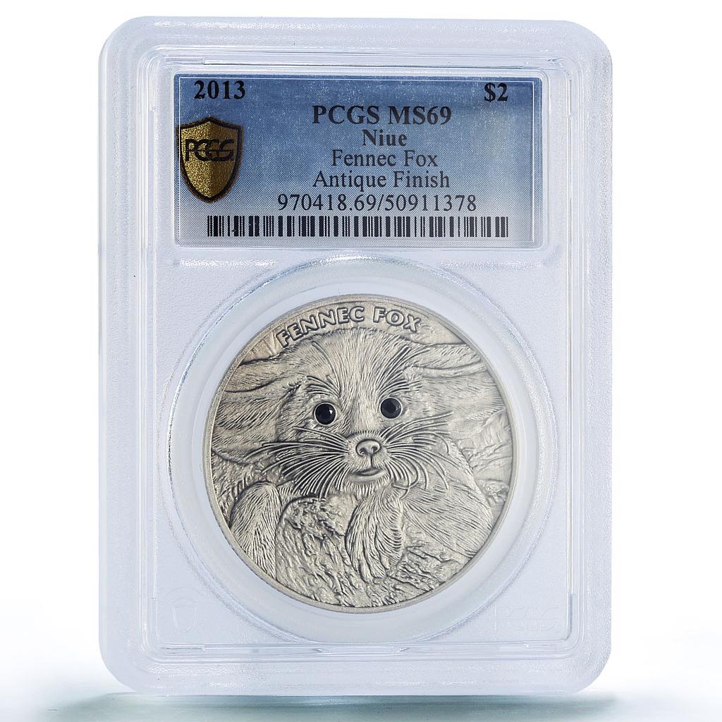 Niue 2 dollars Fennec Fox Wildlife Conservation Fauna MS69 PCGS silver coin 2013