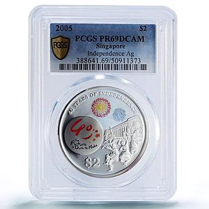Singapore 2 dollars Independence Anniversary Politics PR69 PCGS silver coin 2005