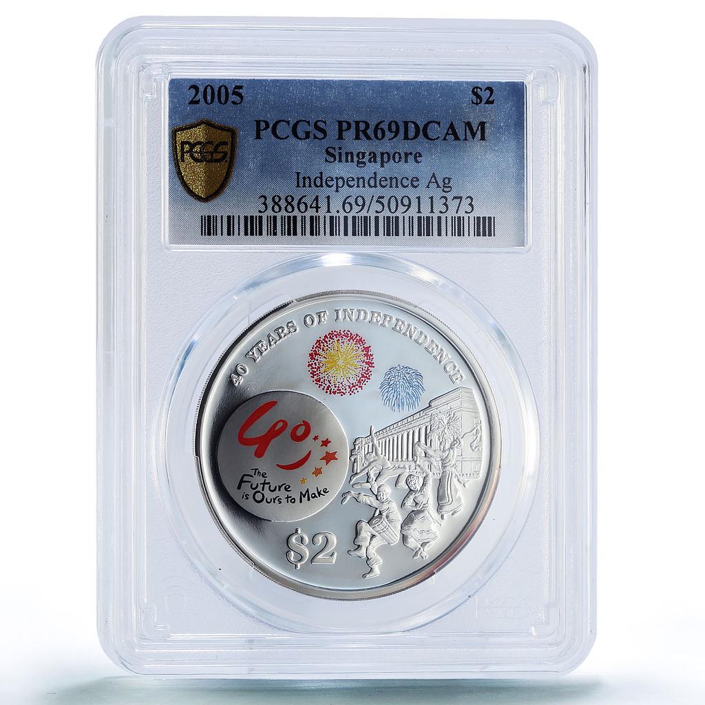 Singapore 2 dollars Independence Anniversary Politics PR69 PCGS silver coin 2005