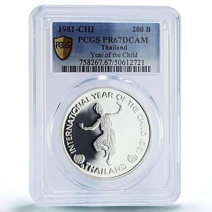 Thailand 200 baht UNICEF Save the Children Child Year PR67 PCGS silver coin 1981