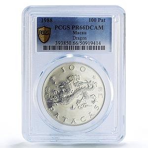 China Macau 100 patacas Dragon Year Lunar Calendar PR66 PCGS silver coin 1988