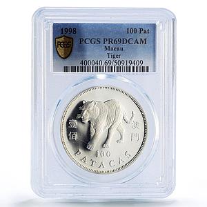 China Macau 100 patacas Tiger Year Lunar Calendar PR69 PCGS silver coin 1998