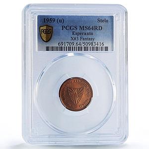 Esperanto 1 steloj Fantasy X#3 Netherlands Mint MS64 PCGS bronze coin 1959