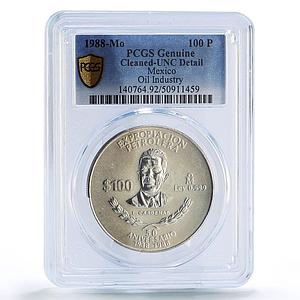 Mexico 100 pesos Oil Industry Cardenas History Politics PCGS silver coin 1988
