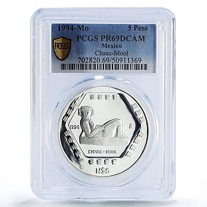 Mexico 5 pesos Chaac Mool Sculpture Precolombina Maya PR69 PCGS silver coin 1994