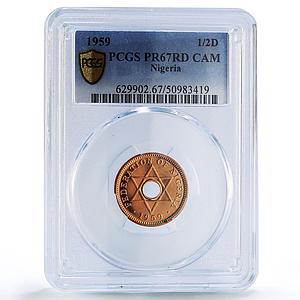 Nigeria 1/2 penny Federation Coinage Queen Elizabeth PR67 PCGS bronze coin 1959