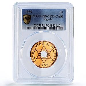 Nigeria 1 penny Federation Coinage Queen Elizabeth PR67 PCGS bronze coin 1959