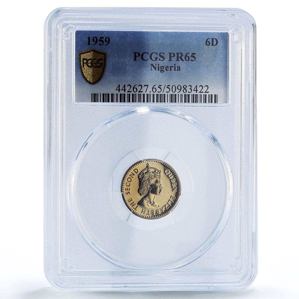 Nigeria 6 pence Federation Coinage Queen Elizabeth PR65 PCGS CuNi coin 1959