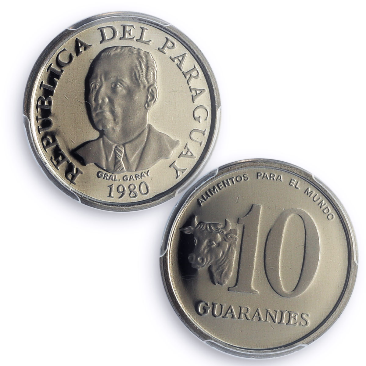Paraguay 10 guaranies FAO World Food Day Garay Cow PR69 PCGS NiSteel coin 1980