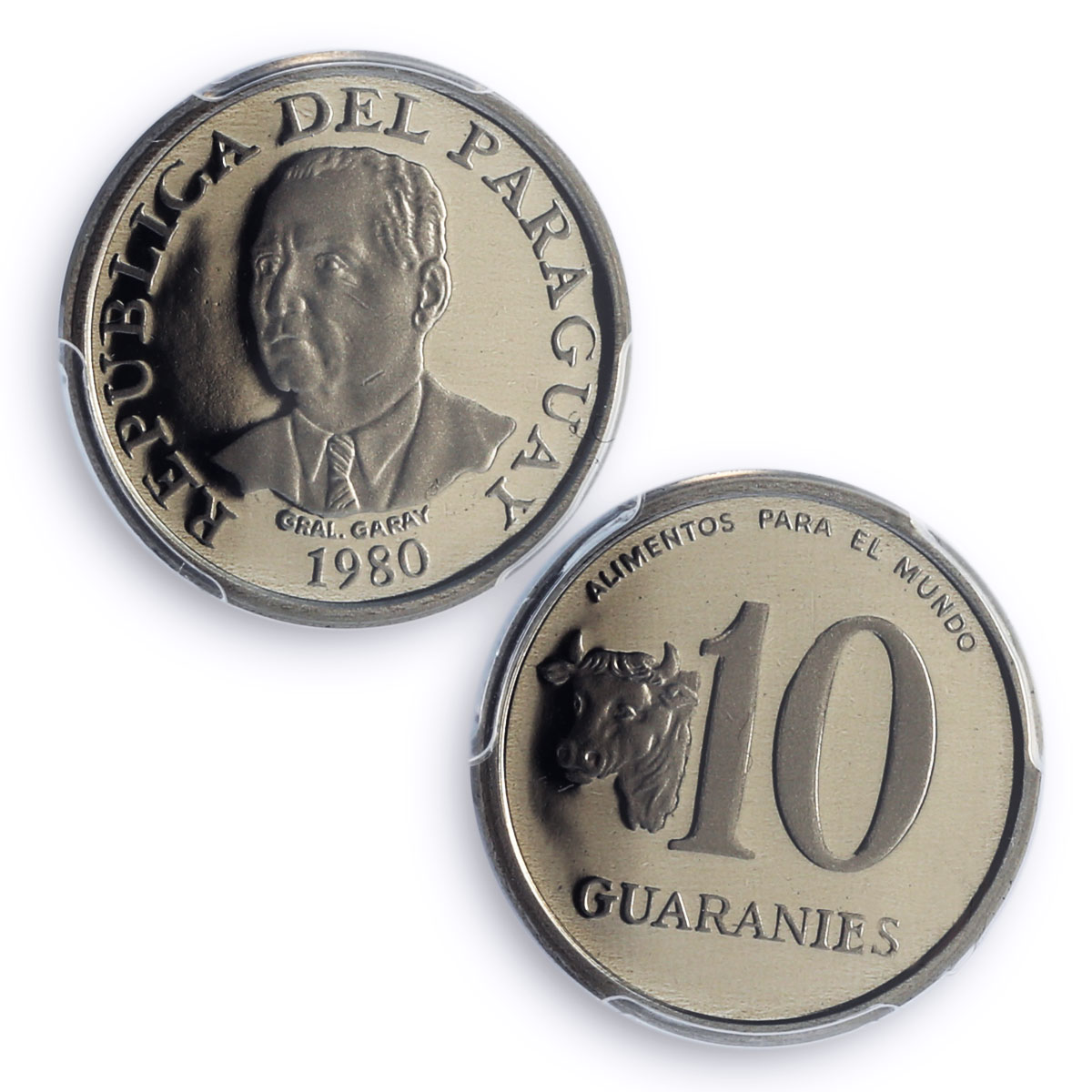 Paraguay 10 guaranies FAO World Food Day Garay Cow PR70 PCGS NiSteel coin 1980