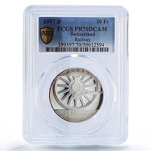 Switzerland 20 francs Swiss Railways Railroads Trains PR70 PCGS silver coin 1997