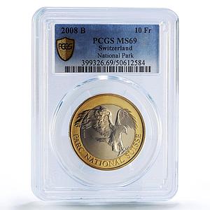 Switzerland 10 francs National Park Eagle Bird Fauna MS69 PCGS bimetal coin 2008