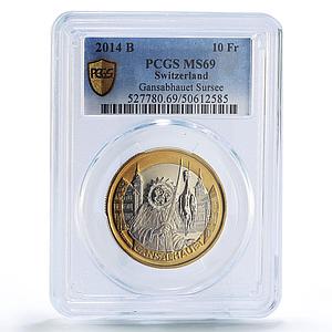 Switzerland 10 francs Gansabhauet Customs Traditions MS69 PCGS bimetal coin 2014