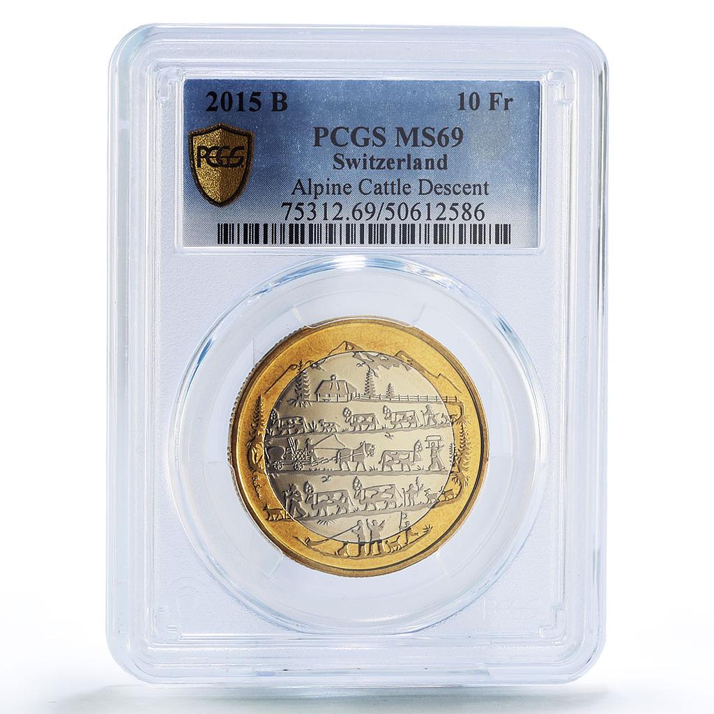 Switzerland 10 francs Return Alps Alpine Descent Horses MS69 PCGS coin 2015