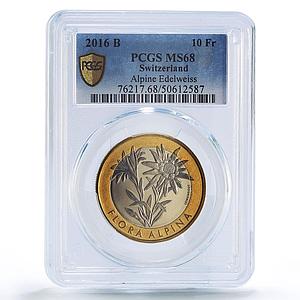 Switzerland 10 francs Edelweiss Flower Alpine Flora MS68 PCGS bimetal coin 2016