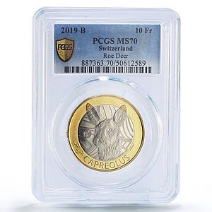 Switzerland 10 francs Roe Deer Forest Animals Fauna MS70 PCGS bimetal coin 2019