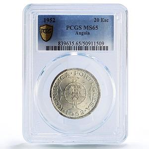 Angola 20 escudos Portugal Coinage KM-74 MS65 PCGS silver coin 1952