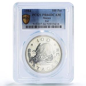 China Macau 100 patacas Rat Mouse Year Lunar Calendar PR66 PCGS silver coin 1984