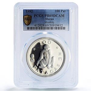 China Macau 100 patacas Monkey Year Lunar Calendar PR69 PCGS silver coin 1992