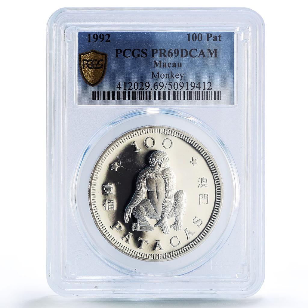 China Macau 100 patacas Monkey Year Lunar Calendar PR69 PCGS silver coin 1992