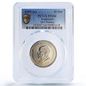 Esperanto 10 steloj Zamenhof Fantasy Netherlands Mint MS64 PCGS CuNi coin 1959