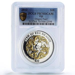 Fiji 10 dollars Dragon Year Pearl Lunar Calendar Gilt PR70 PCGS silver coin 2012