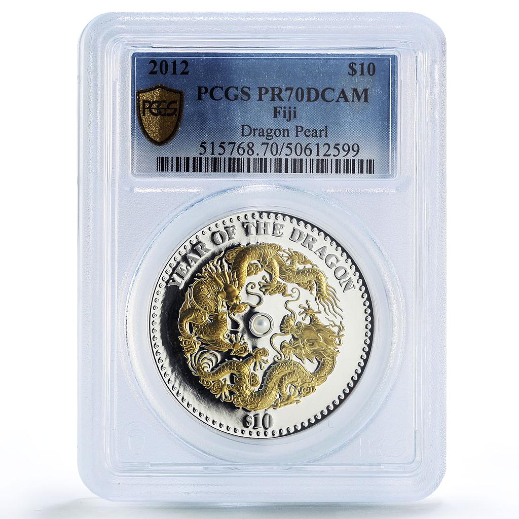 Fiji 10 dollars Dragon Year Pearl Lunar Calendar Gilt PR70 PCGS silver coin 2012