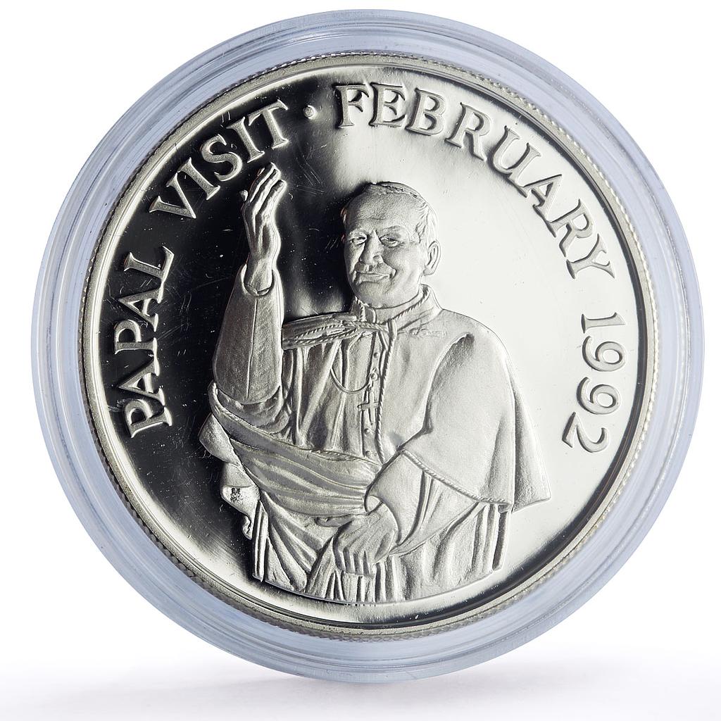 Gambia 10 dalasis Papal Visit Pope John Paul II Religion proof silver coin 1992